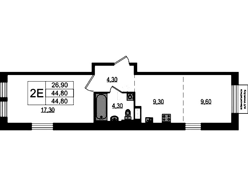 1-комнатная квартира 44.8 м², 8/10 эт., ЖК «Курортный квартал»